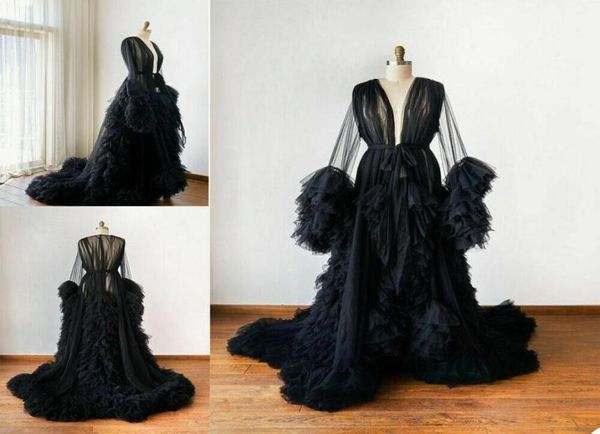 

maternity robes evening dresses tulle bathrobe for po shoot birthday party bridal fluffy maternity dress custom made gown4240589, Black;red
