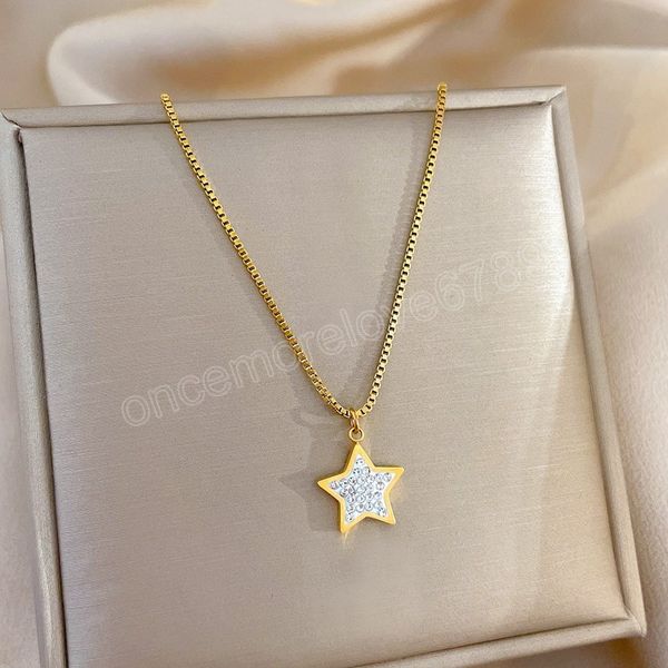 

316l stainless steel pendant necklace for women fashion ladies star clavicle gold chain girls party trend jewelry gift, Silver