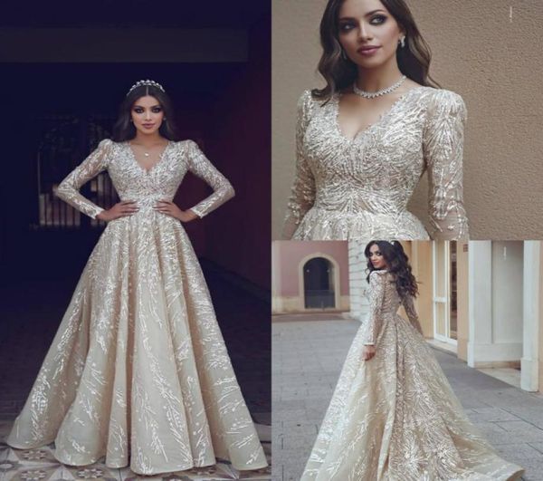 

2020 arabic prom dresses v neck lace appliqued sweep train long sleeve evening dress a line custom made special occasion gowns9545788, Black;red