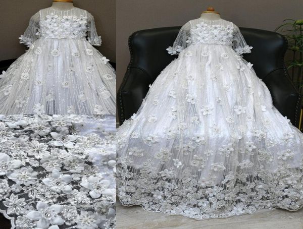 

luxury 2020 beading christening gowns for baby girls lace appliqued long sleeve baptism dresses with bonnet first communication dr6654137, White