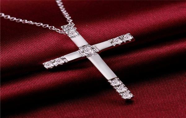 

2014 new design 925 silver plated cross pendant necklace with zircon fashion jewelry christmas gift 7489479