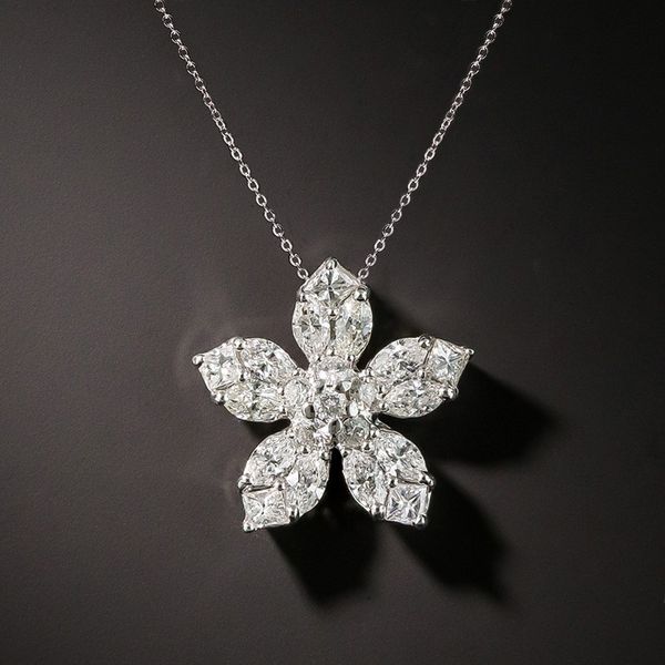 

flower chocker necklace aaaaa cz white gold chains filled engagement wedding pendants necklace for women bridal promise jewelry, Silver