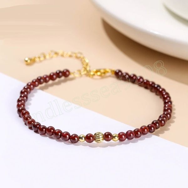 

natural garnet lucky beads bracelets women fashion reiki healing 4mm thin bead adjustable chain bracelet for girls jewelry, Golden;silver