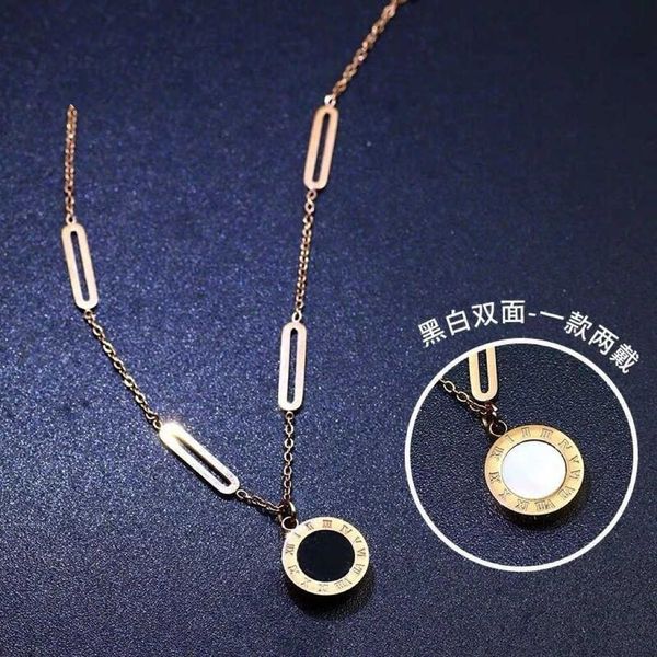 

tiktok same steel black and white fritillary double faced roman necklace women's ins style versatile senior sweater chain, Silver