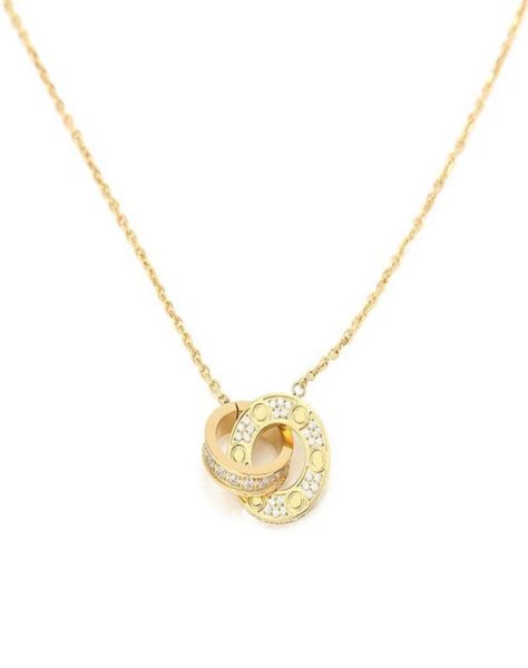 

fashion jewelry pendant necklace men women double rings full diamond two rows stone octagonal screw cap love necklace couple gift6818077, Silver