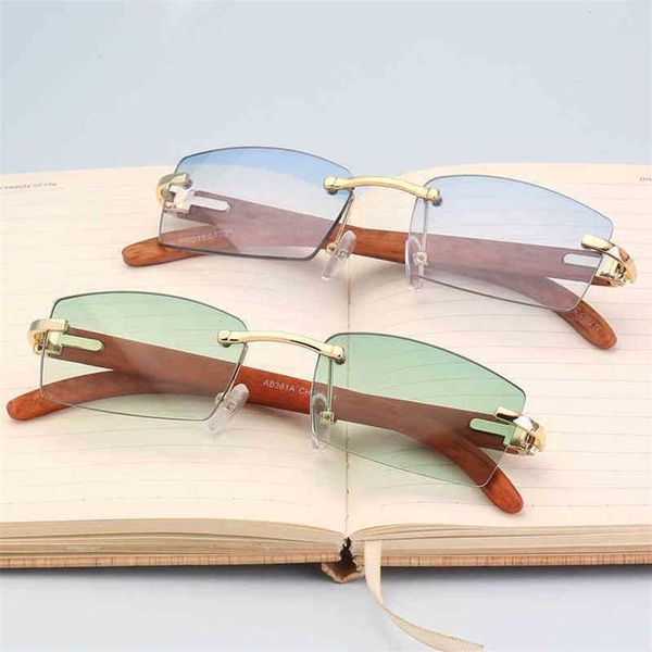 

2023 designer glasses model rimless male gold wood sun for men women brown red lens rax4 sunglasses, White;black
