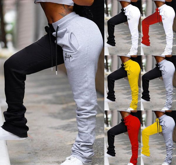 

female stacked running sweatpants women drawstring streetwear patchwork colored pants high waist pants casual trousers 20207001404, Black;blue