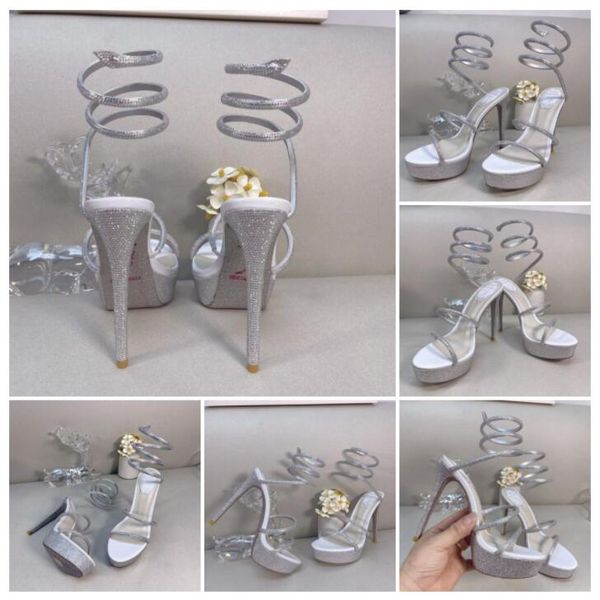 

rene caovilla cleo open toe sandals crystal embellished spiral wrap around sandals twining rhinestone sandal women rainbow stiletto heels sh, Black