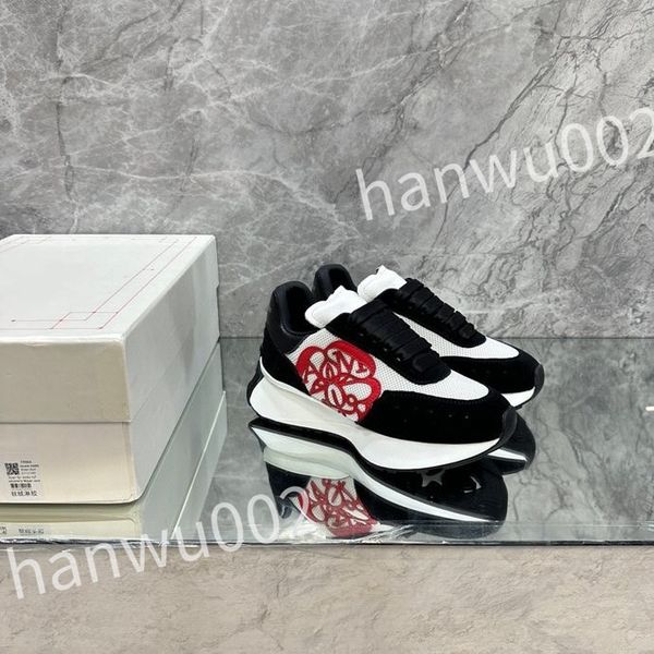 

designer calfskin casual shoes reflective sneakers vintage leather fashion shoes leisure shoe platform lace-up women mens sneaker, Black