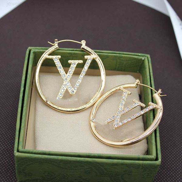 

designer earring fashion women 18k gold plated designer ear stud earrings brand designers geometry letters crystal hoop earring wedding jewe, Golden;silver