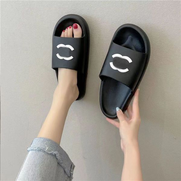 

designer channel slipper pool beach woman new europe and america women man lovers summer soft bottom antiskid cool h slippers, Black