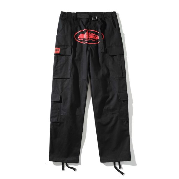 

2023 men's cargo pants corteiz hip hop print multi pocket punk rock wide leg joggers streetwears new brand fashion uu9h, Black