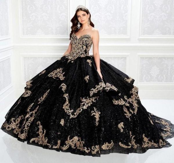 

shining black beaded ball gown quinceanera dresses sweetheart neck lace appliqued prom gowns sequined sweep train tulle sweet 15 d3578852, Blue;red