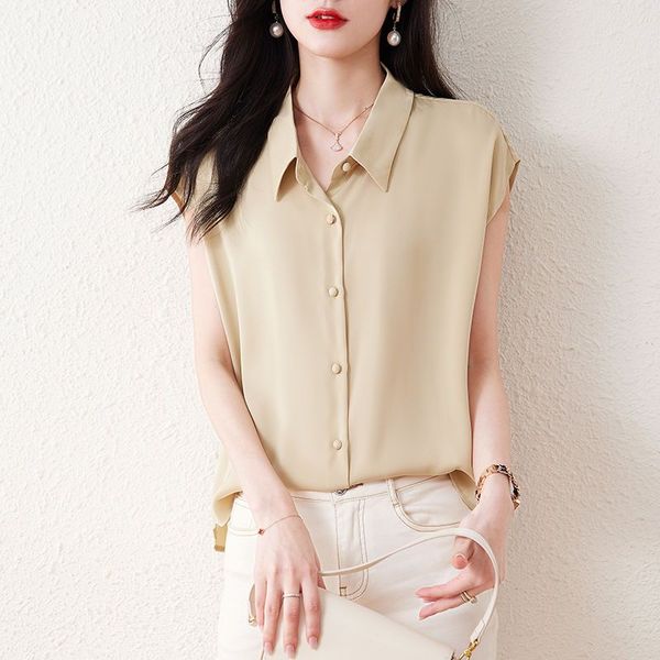 

women's chiffon blouses & shirts short sleeve females summer loose buttons v neck tank, White