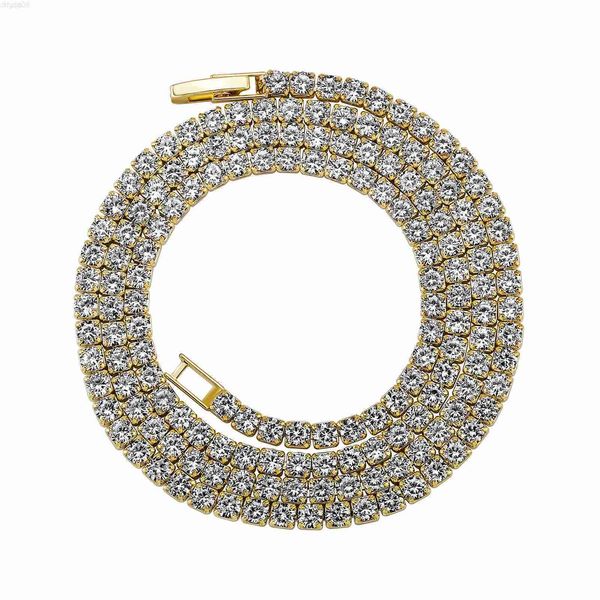 

european and american explosive hip -hop drilling vermiculite tennis chain copper inlaid diamond popular accessories necklace, Silver