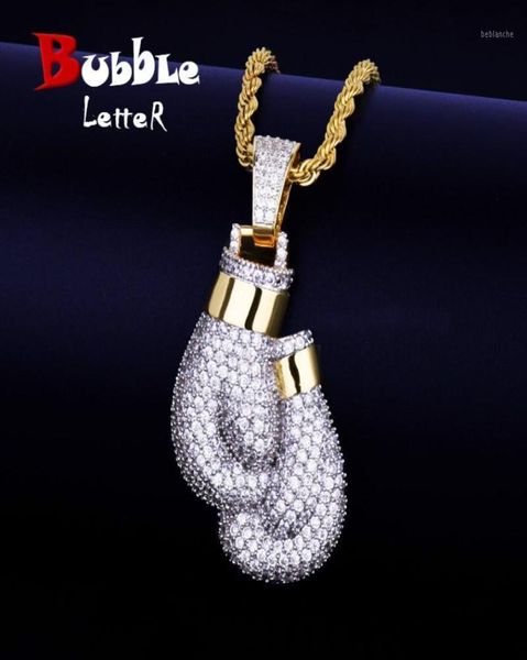 

chains bling boxing gloves pendant necklace charm rope chain gold color iced cubic zircon men039s hip hop jewelry15416173, Silver