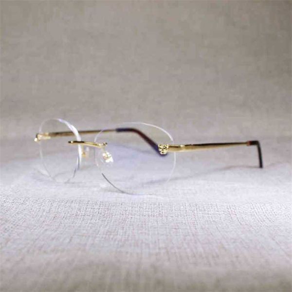 

2023 designer glasses new vintage leopard style rimless sunglasses men square shadow metal frame clear glasses women for beaching eyewear ac, White;black