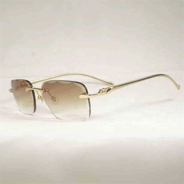 

2023 designer glasses new vintage diamond cut rimless sunglasses leopard gafas retro shades men for driving clear women frame glasses, White;black