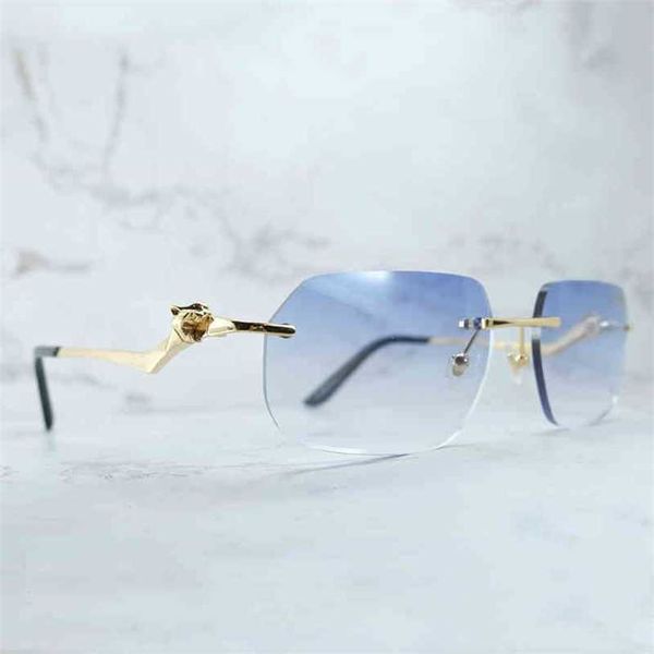

2023 designer glasses new luxury mens panther rimless trending sunglasses retro classic shades glasses for women spring de sol, White;black