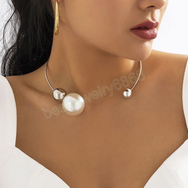 

fashion imitation pearl choker for women elegant gold silver color metal choker statement chain necklace new jewelry, Golden;silver