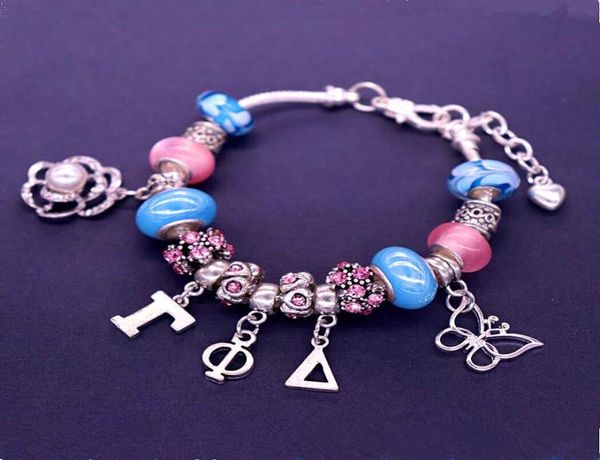 

abadon arrival fashion big beads rose butterfly greek letter gamma phi delta bracelets for women gifts charm9807617, Golden;silver