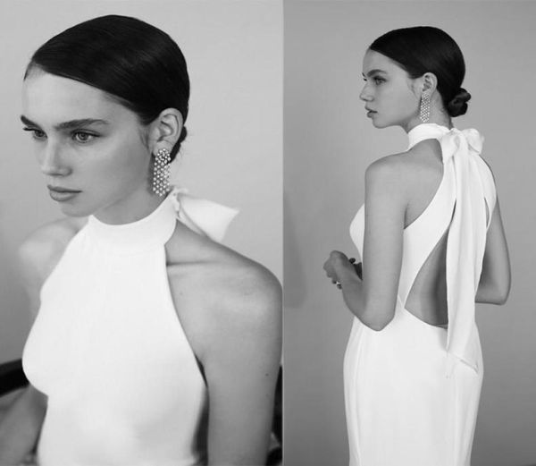 

2021 lihi hod mermaid wedding dresses simply satin halter backless wedding dress bridal gowns vestidos de noiva6073769, White