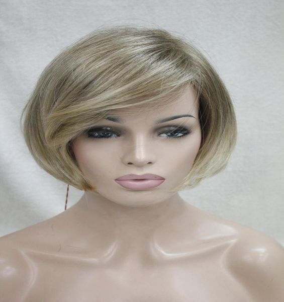 

new fashion blonde with brown root ombre short hair straight bob wig3478511, Black