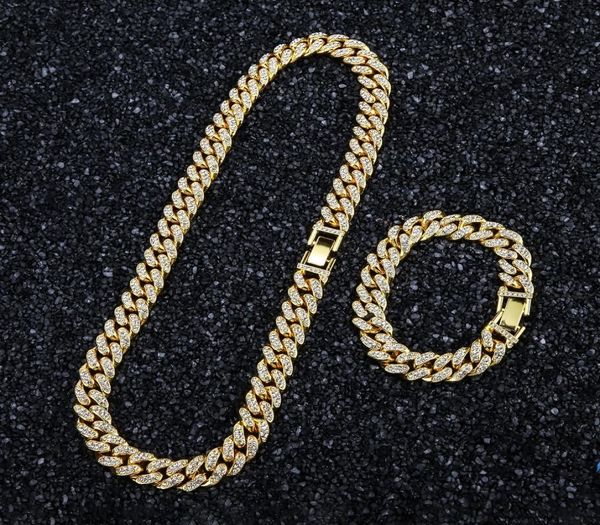 

hip hop men bling iced out link chain jewelry 18inch 20inch 24inch rhinestone fashion 14k gold silver miami cuban chains necklaces6903260