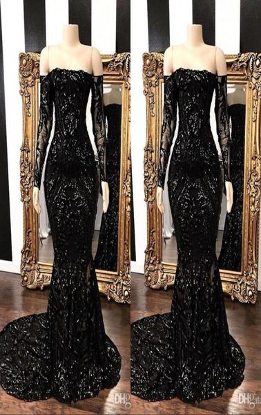 

luxury black off the shoulder sequins mermaid long prom dresses 2020 long sleeves floor length formal party celebrity dresses bc148279552