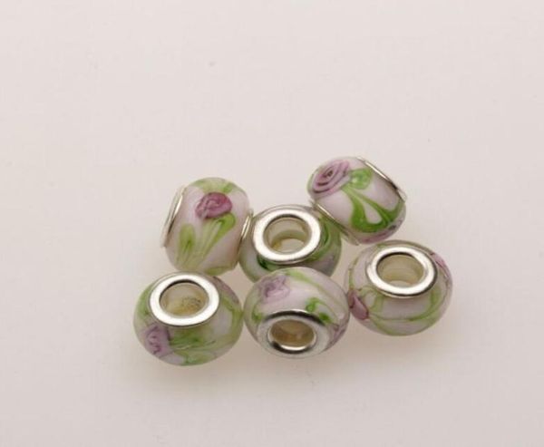 

mic 100pcs silver core endearing flower murano glass beads fit charms bracelets 14 x 10mm jewelry diy 3754004187, Bronze;silver
