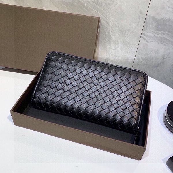 

designer wallets men black woven long purse luxury passport zipper clutch bags multi-card slot, Red;black
