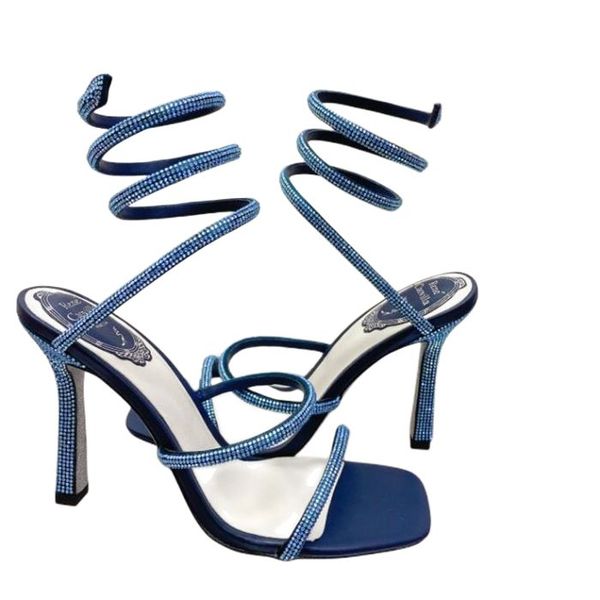 

rene caovilla 10cm stiletto high heel sandals crystal karung champagne snakelike twining rhinestone sandals women summer thick heels shoes a, Black