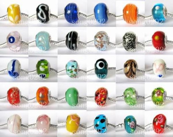 

pretty 925 silver loose murano beads lampwork glass beads fit biagi european charm style bracelets 100pcs2848575, Black
