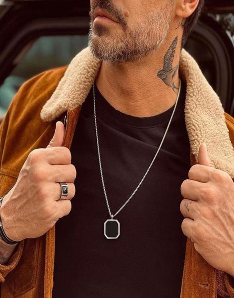 

pendant necklaces geometric men roman amuletblack square enamel stainless steel polygon necklace mens minimal christmas8464756, Silver