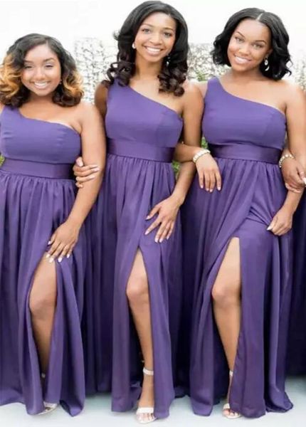 

new one shoulder african evening dresses floor length side slit modest chiffon bridesmaid prom gowns5723137, Black;red