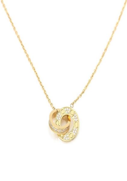 

fashion jewelry pendant necklace men women double rings full diamond two rows stone octagonal screw cap love necklace couple gift5745618, Silver