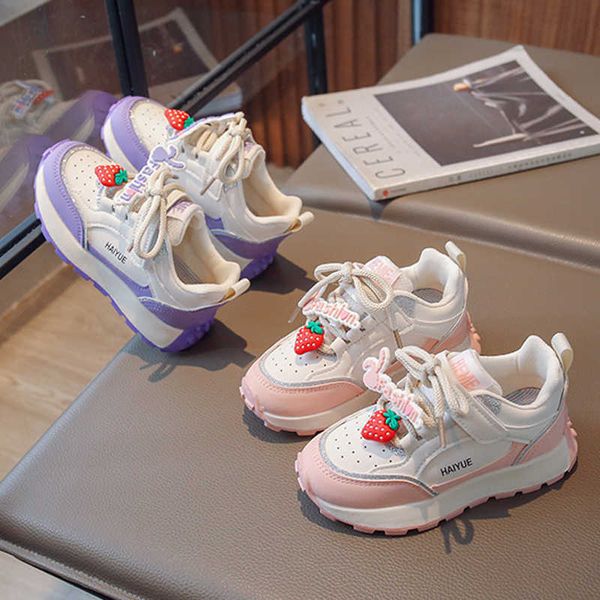 

athletic outdoor spring new girls sports shoes children fashion casual sneakers baby cute strawberry decoration shoes p230404, Black