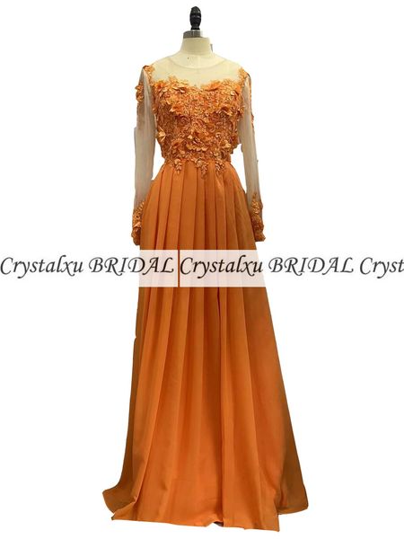 

2023 simple arabic bridesmaid dresses for weddings long orange long sleeves illusion lace appliques flowers chiffon party sweep train maid h, White;pink