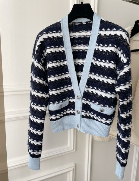 

women's jackets striped cardigan sweater high-end women's striped v-neck knitted for women, Black;brown