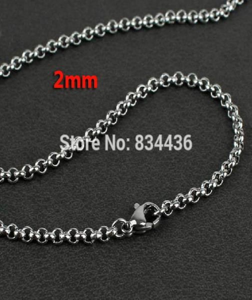 

whole 2mm 316l stainless steel necklace round rolo link chains women mens fashion jewelry 20pcs link chains1033972, Silver