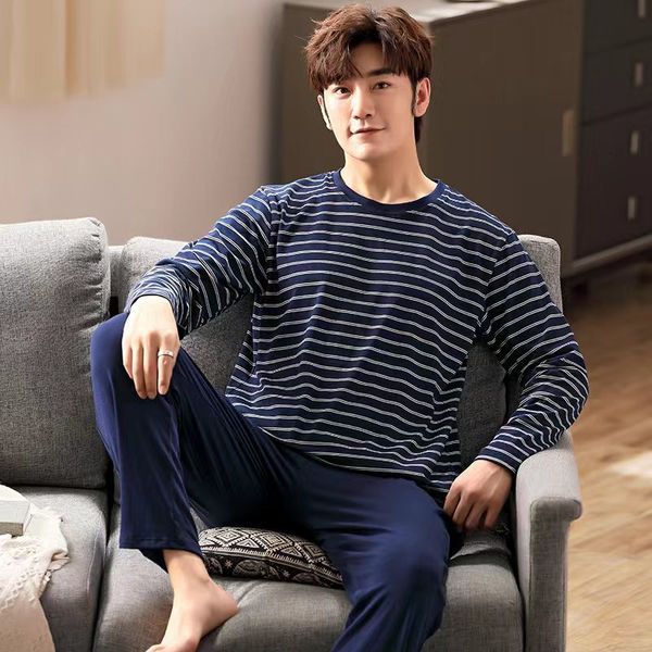 

men s sleepwear pajamas men s long sleeved striped spring and autumn style boys girls winter homewear suits 230404, Black;brown