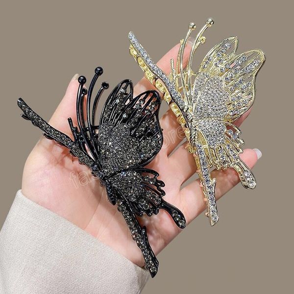 

fashion butterfly hair clip geometric hair claw grab for women headwear large metal crab clip female hair accessories, Slivery;golden