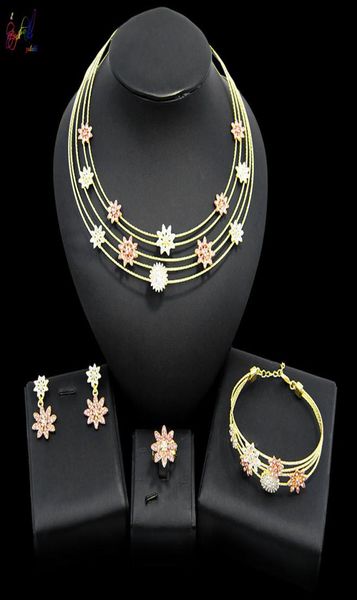 

yulaili dubai gold jewelry sets for women party flower shape crystal necklace earrings bracelet ring wedding bridal jewellery8369070, Black