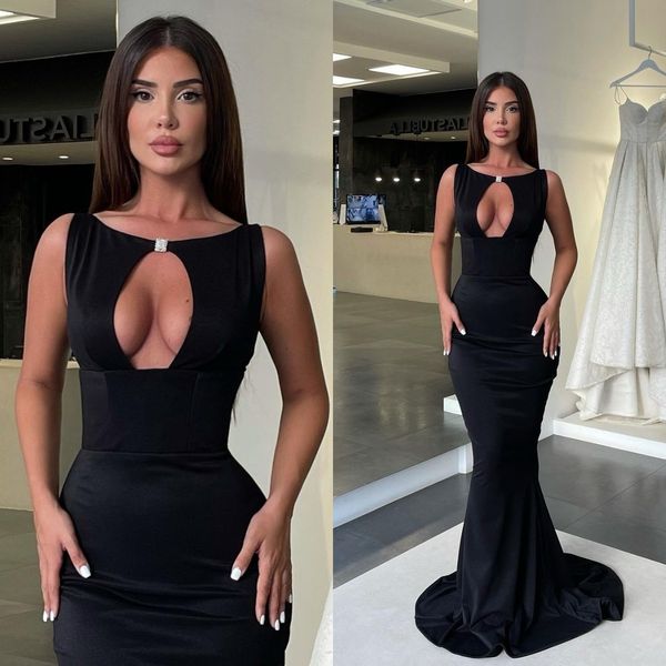 

black mermaid prom dresses keyhole neck party evening dress elegant pleats bridesmaid dress