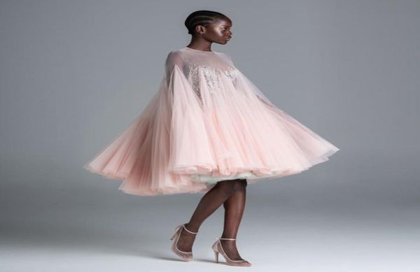 

stunning sequined prom dresses sheer jewel neck a line short evening gowns covered buttons knee length tulle pleated formal dress5724240, Black