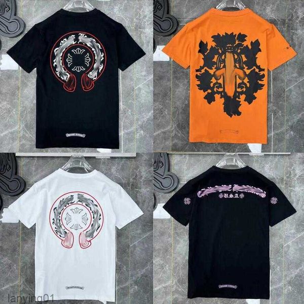 

summer fashion mens classic t shirts brand t-shirts ch white short sweater casual embossed letter horseshoe sanskrit cross pattern designers, White;black