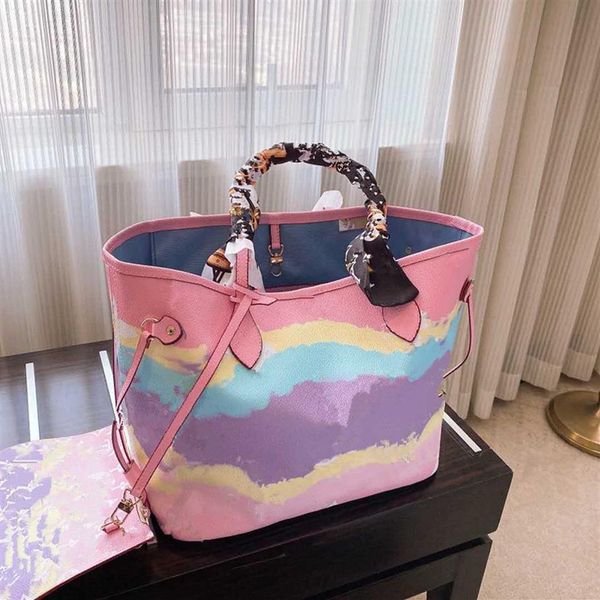 

designer- summer new colorful shopping one shoulder bag portable mummy bag gradient tie-dye shopping bag343r