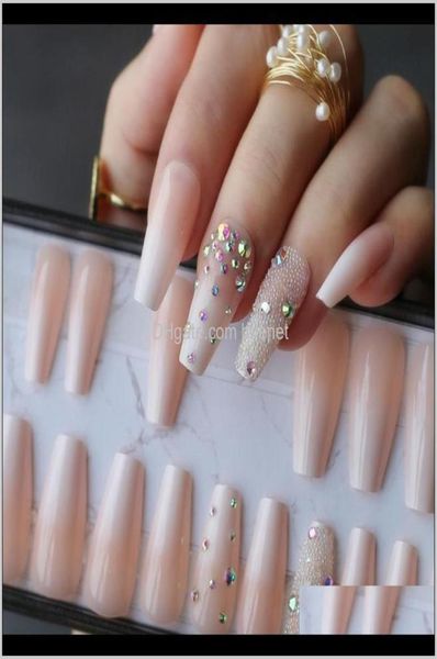 

false nails handmade ombre gel nude coffin reusable press on box pink acrylic nails uv bling 3d crystal ballet fasle c69yh s0uqm7126030, Red;gold