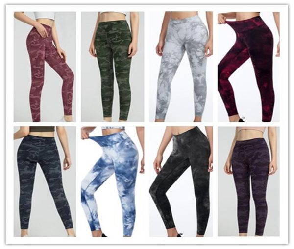 

2021 yoga suit pants camouflage multicolor high waist sports tights raising hips gym wear leggings align women running9428142, White;red