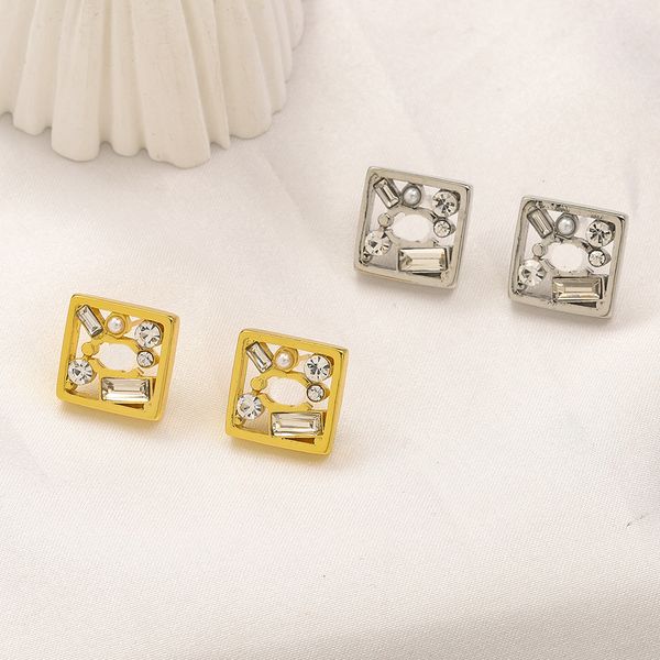 

18k gold stud charm earrings brand love spring classic design square earrings stainless steel earrings 925 silver wedding party accessories, Golden